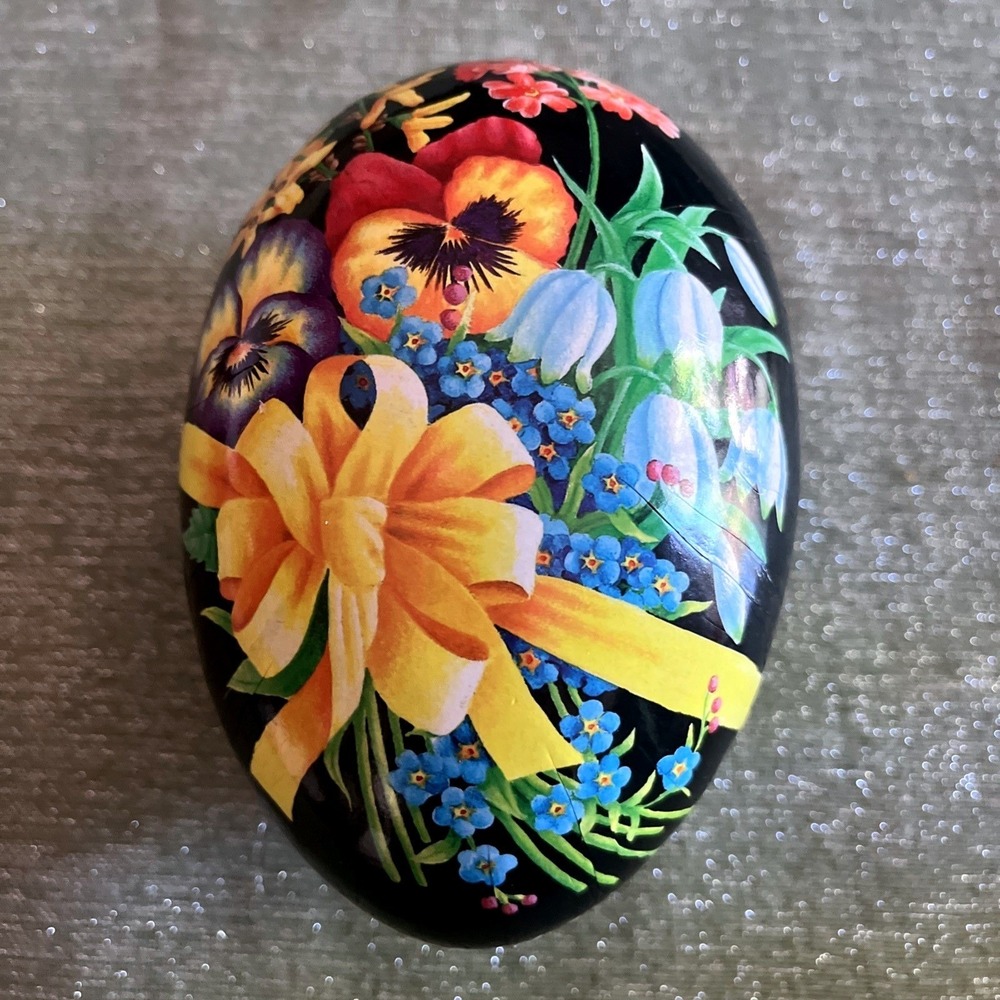 Vintage Nestler Germany Easter Candy Egg Box~Yellow Bow w/ Bold Colored Flowers